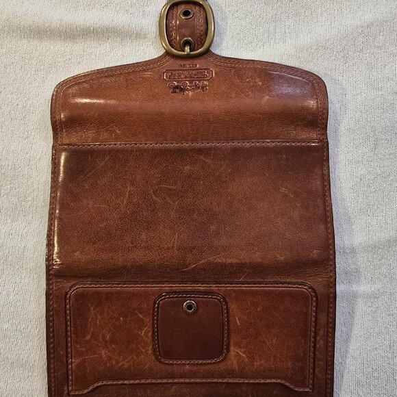 Coach Brown VINTAGE Bleeker Leather Wallet GUC Pink Interior Cream Plaid Fabric - Picture 11 of 16